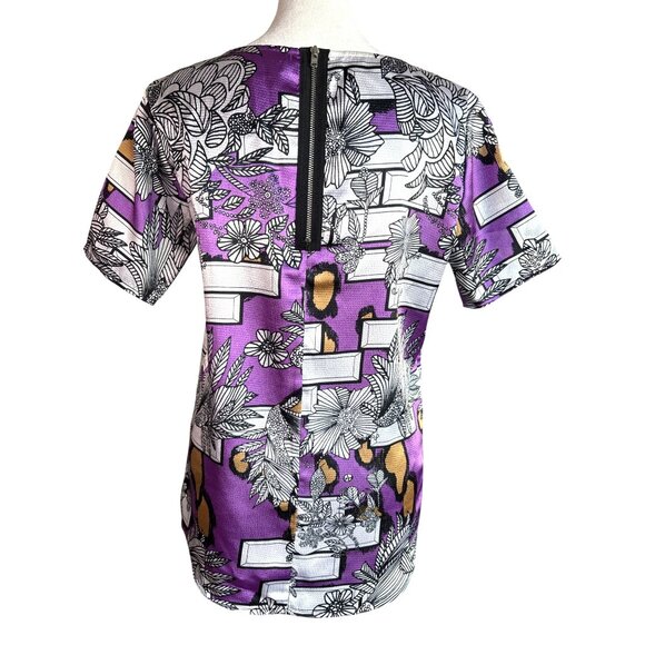 Olivia Rubin London Blouse Size 10 Purple Black Floral Print S/S Lined Satiny EU - Picture 3 of 8
